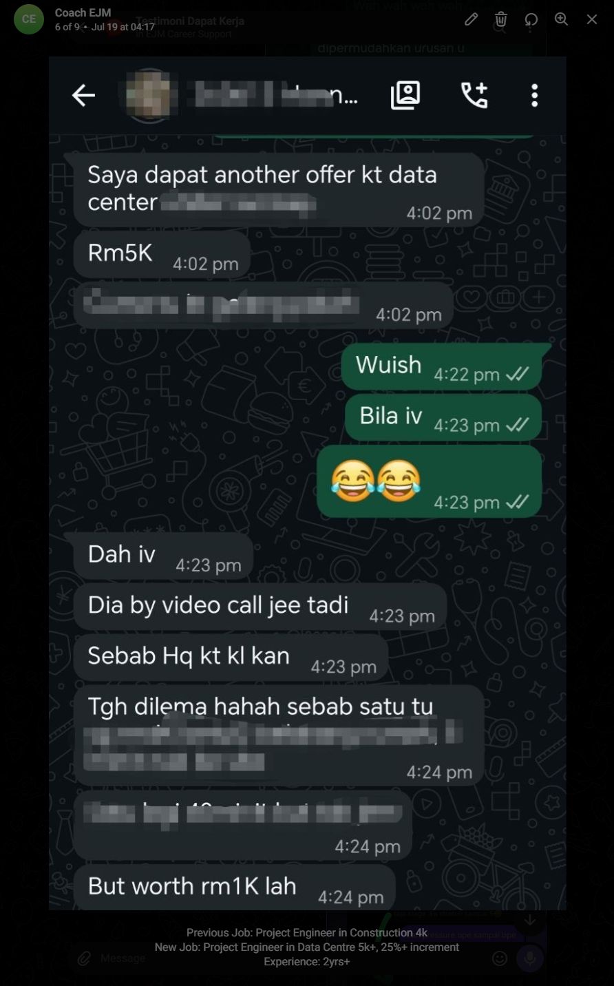 Testimoni Project Engineer menerima kenaikan gaji dalam industri data centre